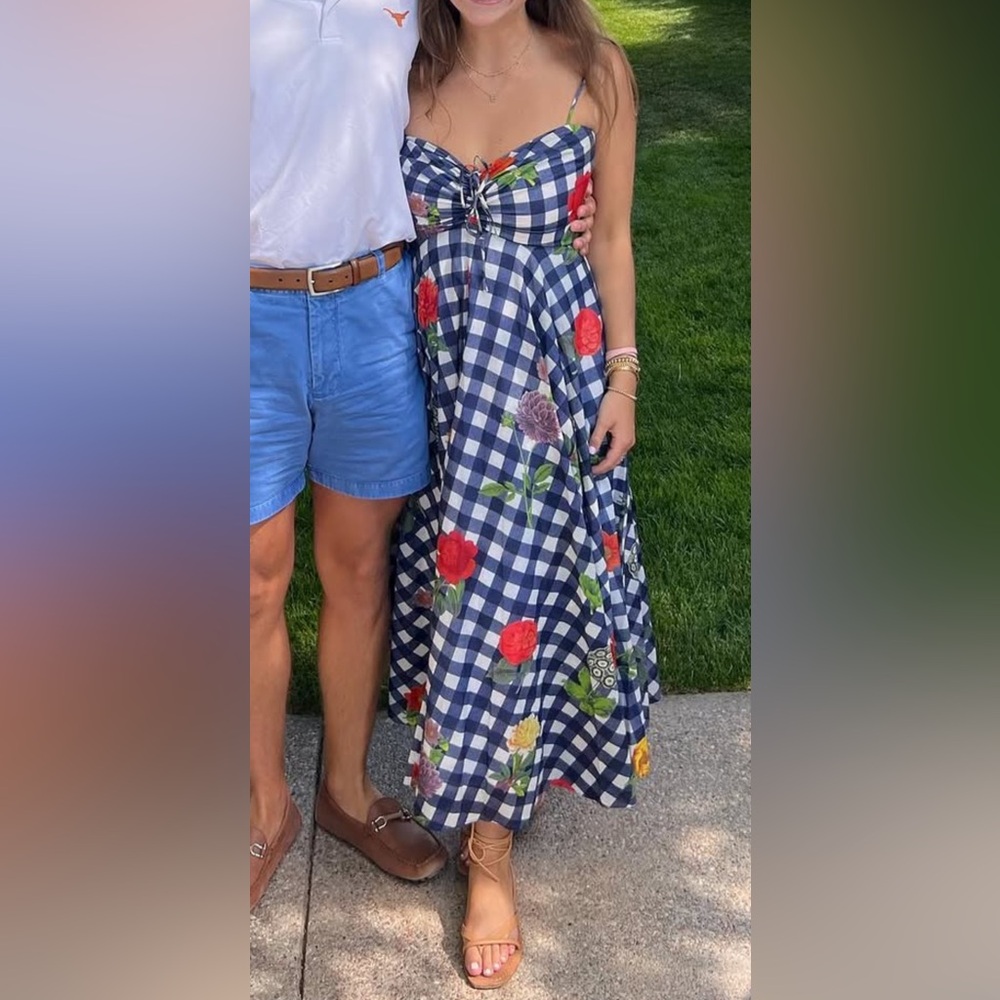 Cara Cara Blue Checkered Floral Maxi Dress